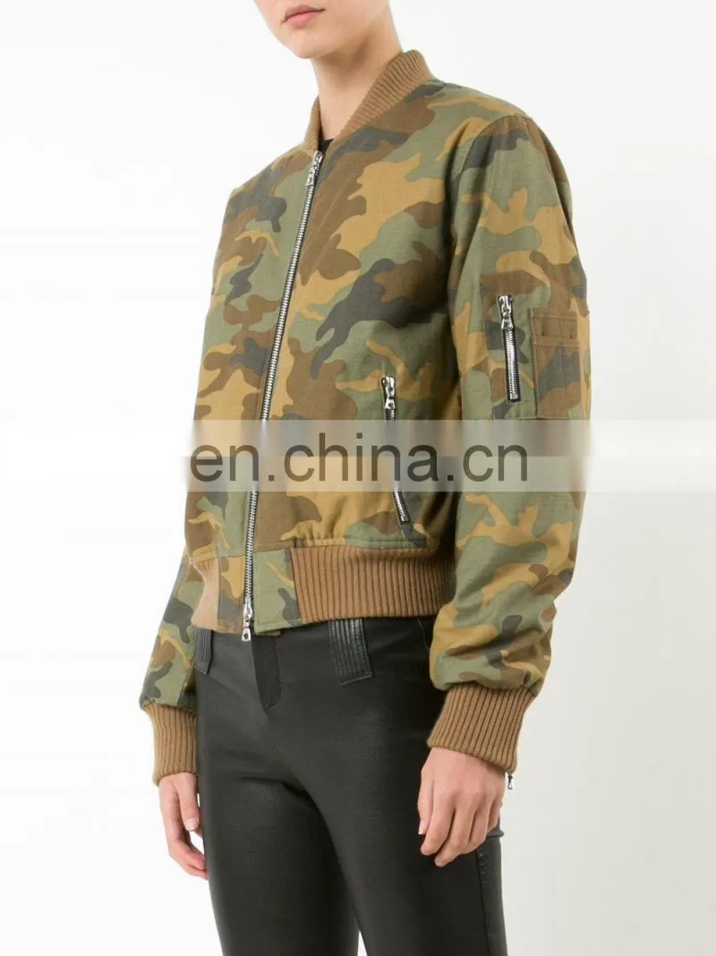 Women's Arm With Pockets Camouflage Bomber Jacket