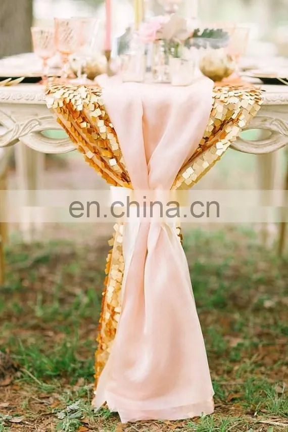 New Arrival Gold Sequins Wedding Chiffon Table Runner
