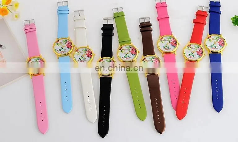 Women Quartz Watch Top Fashion Flower Female Clock Newly Design Simple Lady Dress PU Leather watch