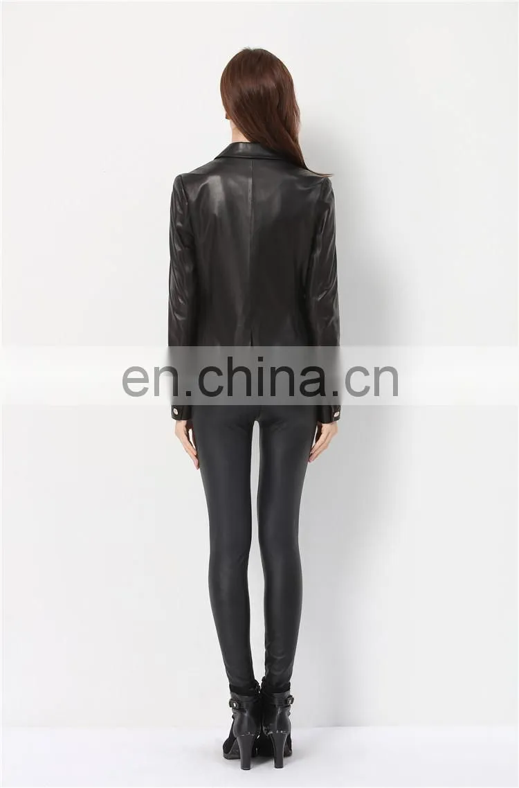 Lady Casual Spring Long Sleeve Beaded Leather Motorcycle Jacket