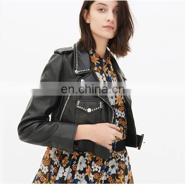 Genuine Cheap Ladies Leather Jacket For Girls Black Color Cool Style Fancy Leather Jacket