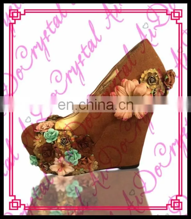 Aidocrystal yellow flower shape handmade popular style women high wedges heels shoes