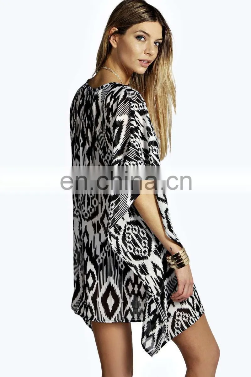 2015 Wholesale Factory Price BEADED NECK PRINTED KAFTAN Slim Embroidered Poncho/ Short Kaftan For Women Summer Wear