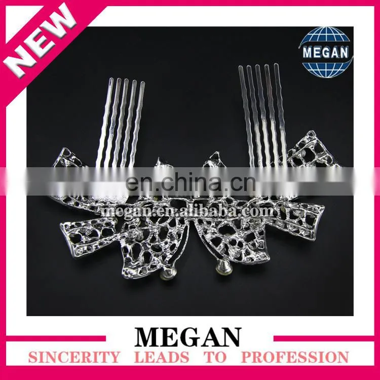 Silver Rhinestone Tiara Comb Headdress butterfly Crown Hair Comb