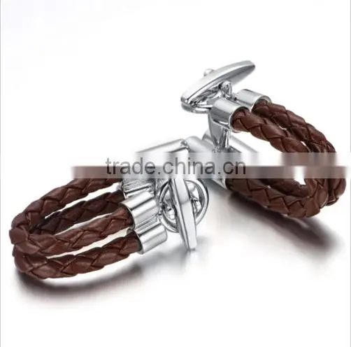 Vintage Cufflinks for Mens Jewelry Shirt Cufflinks, Brown, Leather, Clasp CL-022