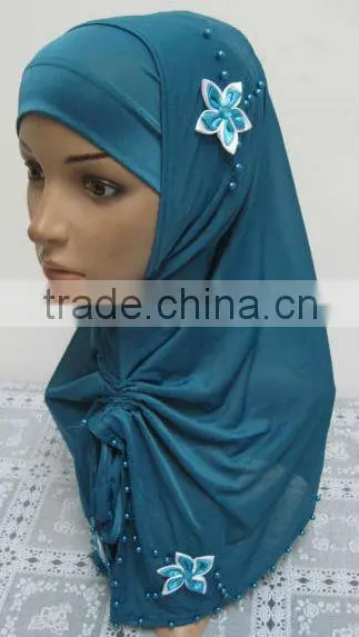 A569 Stylish islamic headscarf al amira square HEJAB pearl beaded flower two pieces MUSLIM HIJAB