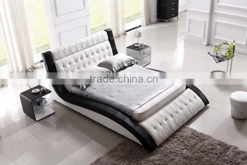 modern leather bed with crystal buttons