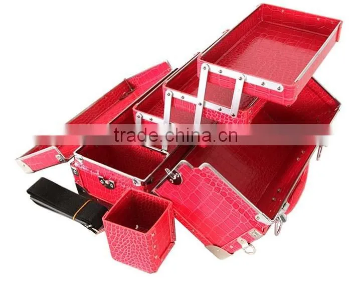 7 Makeup Box 3 Column Dff301 Crocodile Pink Beauty Cosmetics & Professional Makeup Train Case
