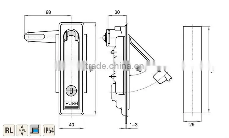 Flei Brand CE ROHS zinc Plated alloy Lock for Industrial Cabinet use