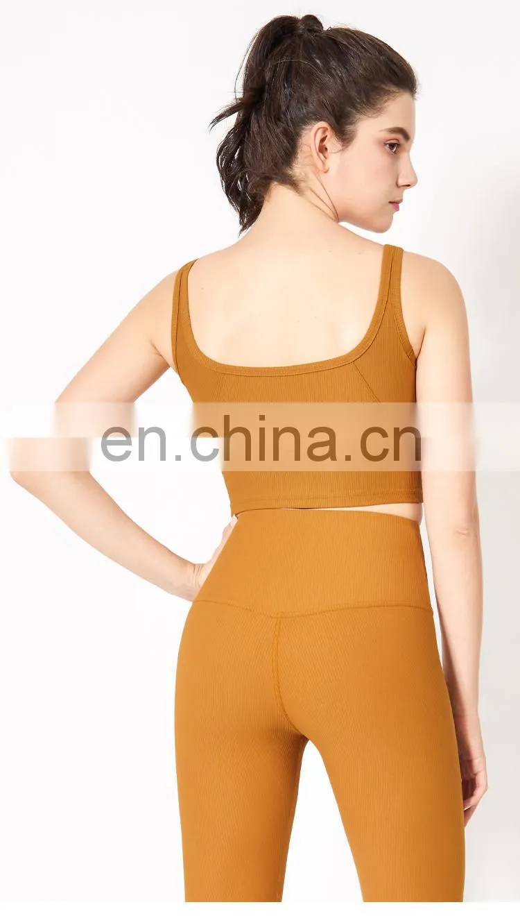 Eco Yoga Bra 2021 Ribbed Square Back Yoga Sports Bra Wear Gym Clothing Womens Fitness Top