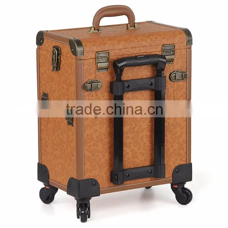 Alibaba New design fashionable makeup organizer cosmetic makeup trolley case with mirror