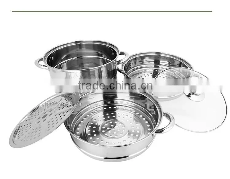 stainless steel capsule bottom 3layers high steamer pot with glass lid/ kitchen cookware