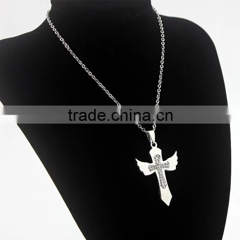 Diamond cross pendant necklace Angel Wings cross charms wholesale