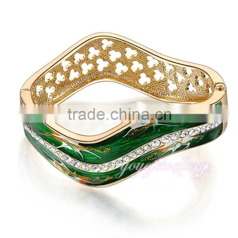 womens 2015 jewellery waves shaped gold plated green color enamel bangle