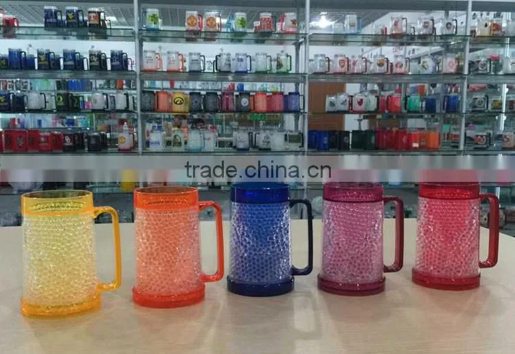 16oz BPA free plastic double wall ice mug freezer beer mug