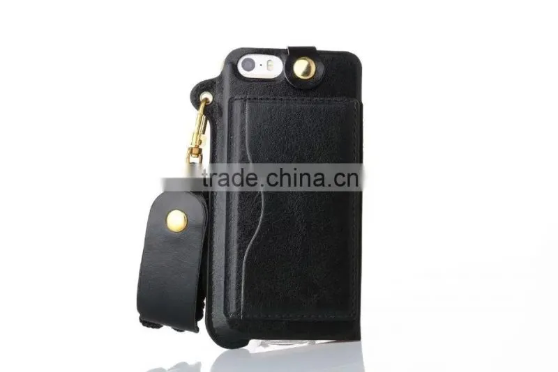 Anti Shock PU Back Stand Case for iPhone SE with String Leather Rubber Cover with Card Slot for iPhone 5 5s 5c MT-5764