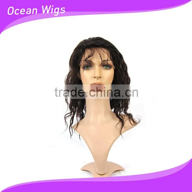 human hair lace wig, body wave, 14", natural color