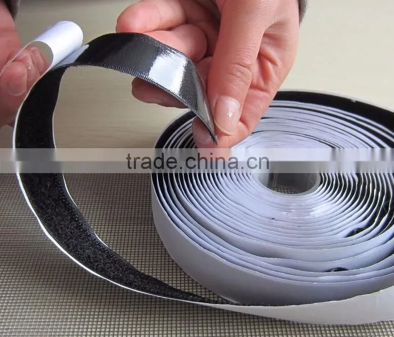 100% Nylon black self-adhesive hook and loop fastener back with glue