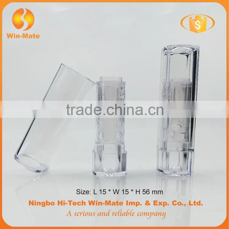 Hot sale ! 5.4g square cap plastic transparent lipstick tube packaging