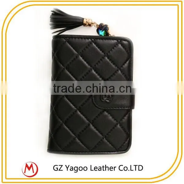 Plaid Thread Women Pure Leather Wallet with Photo Pocket