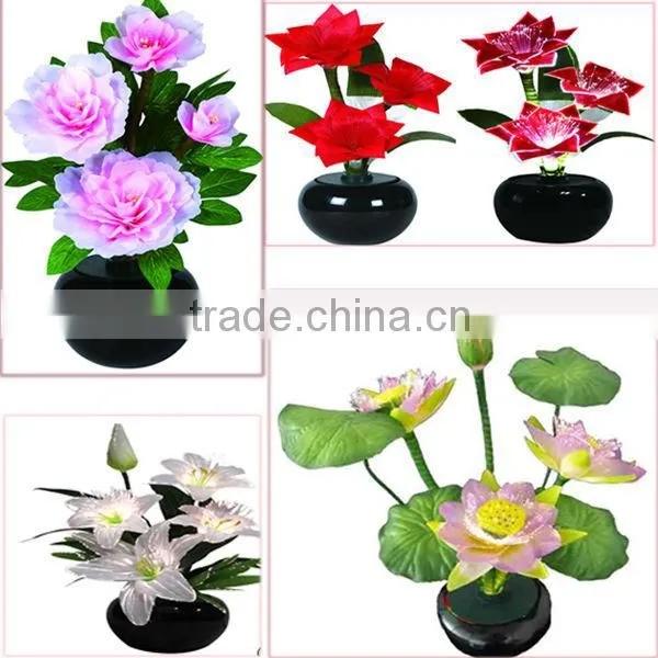 Wedding decor artificial LED silk fiber optic peony flowers lamp pot
