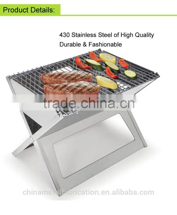 Outdoor Camping Small Flat Stainless Steel Charcoal BBQ Grills