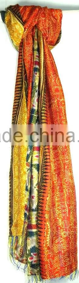 Handmade Silk Kantha Reversible Silk Stoles