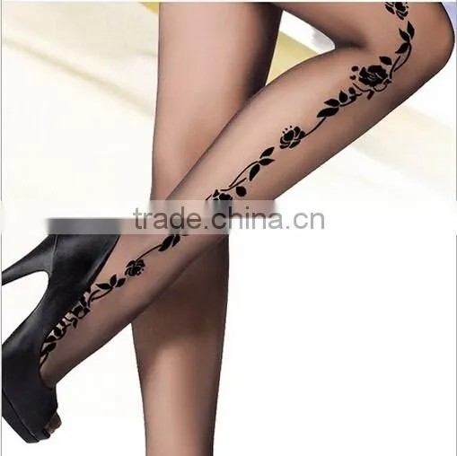 2016 New Women Flower Jacquard Sex Tube Pantyhose