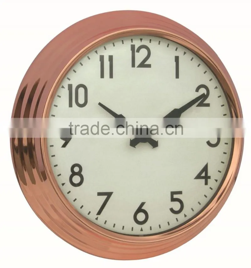 Large retro rose gold round shaped metal mounted wall clock