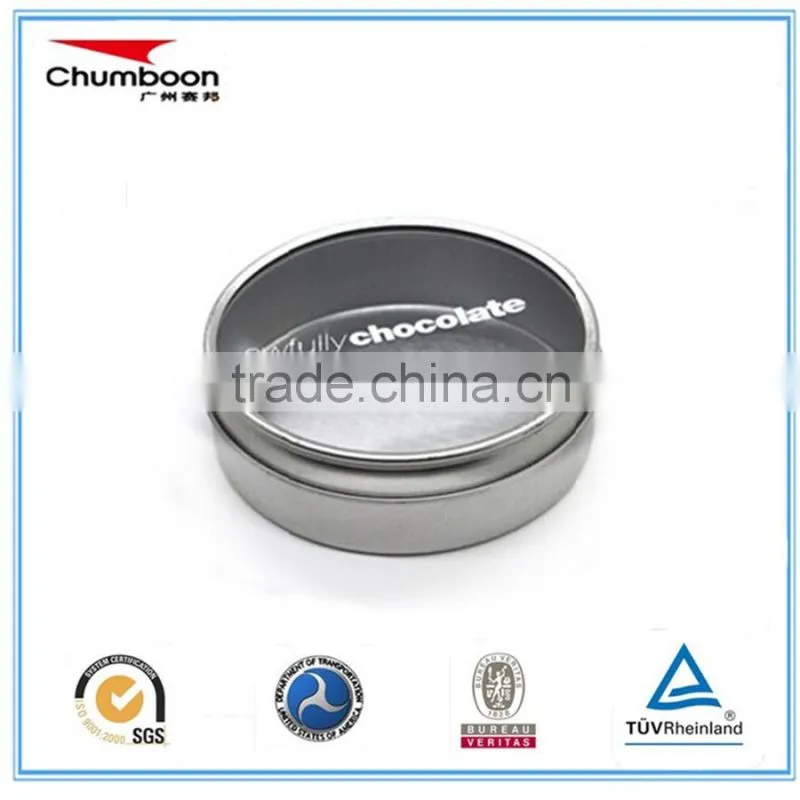small round PVC window chocolate candy mint candle tin box