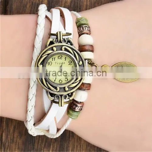 Montre femme Bracelet Cuir Quartz afro Vintage Perle Bijou watches cadeau anniversaire