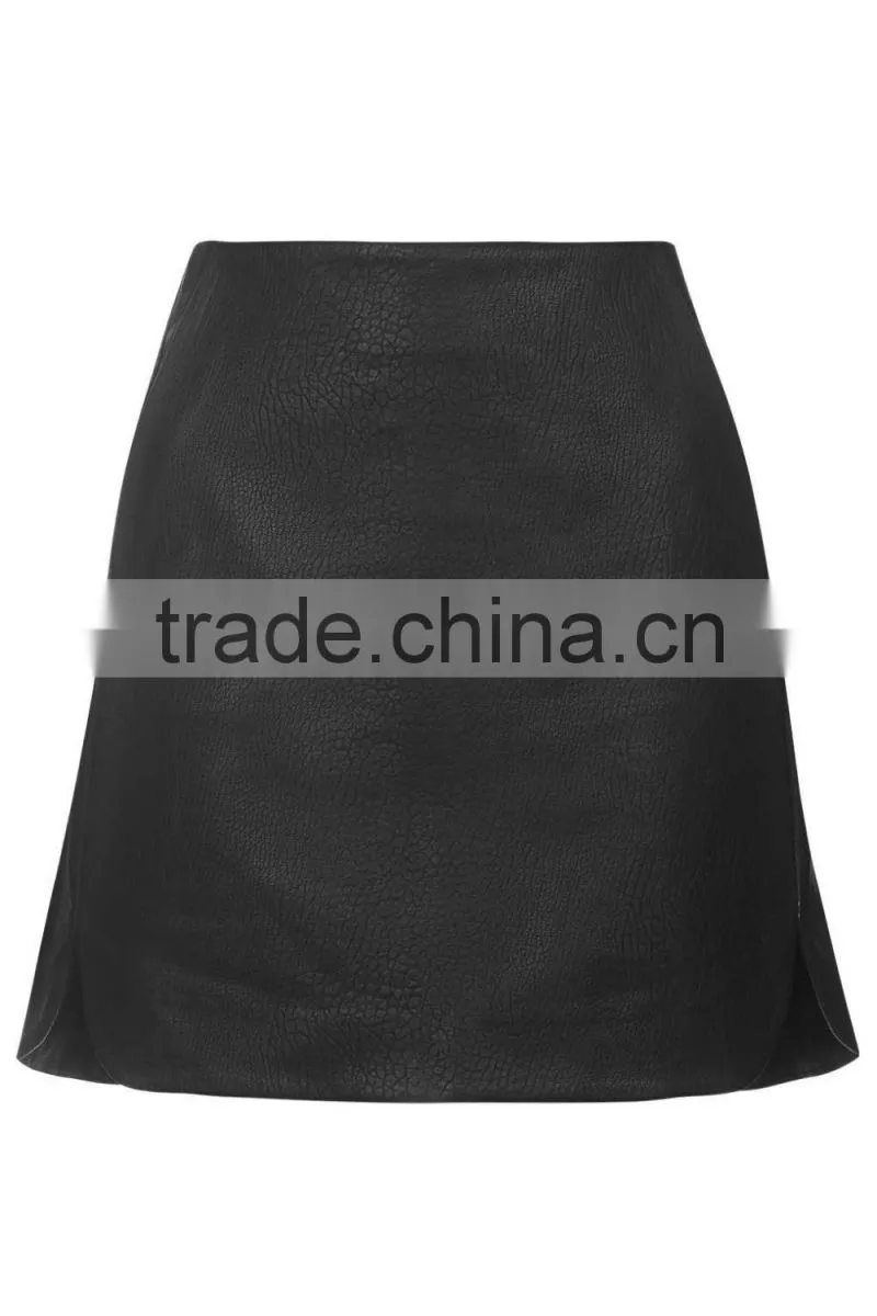 Cut Curved Hem Pelmet PU Skirt