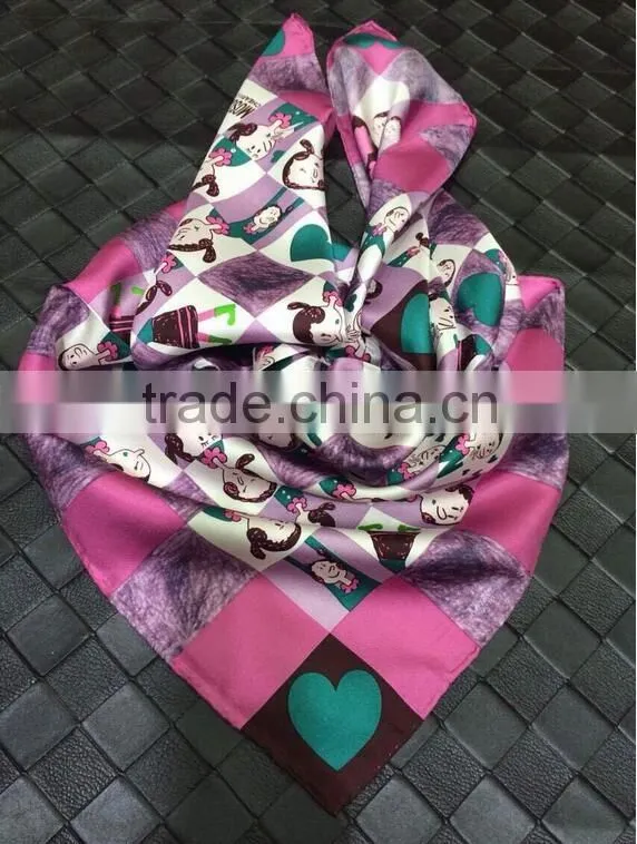 100% silk square scarf with cartoon pattern for children
