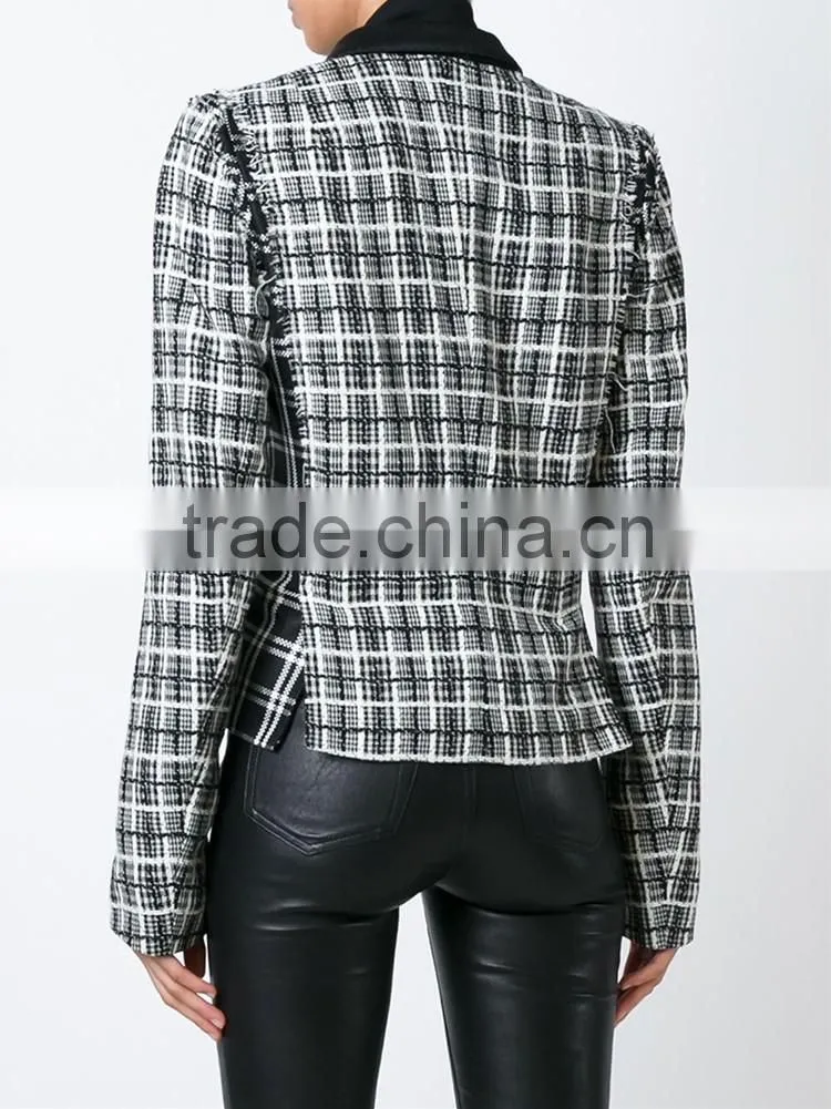 Spring Autumn 2016 Women American Style Plaid Blazers Lady Formal Outwear Coats Slim Fit Jacket