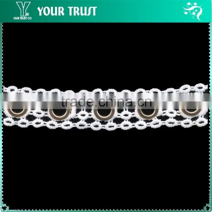 Silver Or Gold 10MM White Polyester Lace Metal Grommet Eyelet Trimming