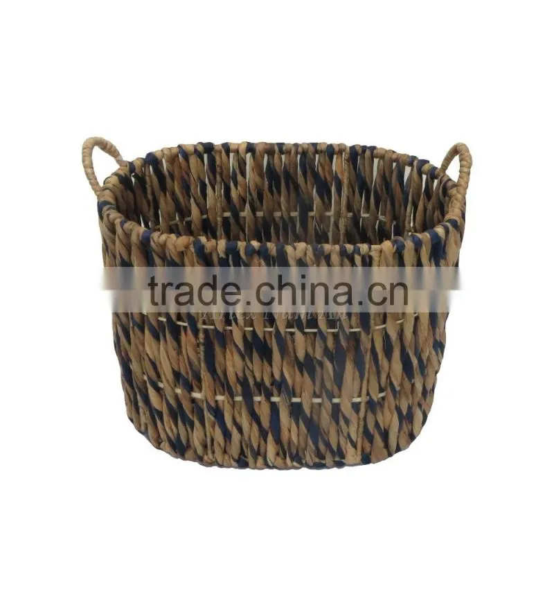 Round water hyacinth baskets with handles, storage water hyacinth baskets, laundry baskets, natural material with good price