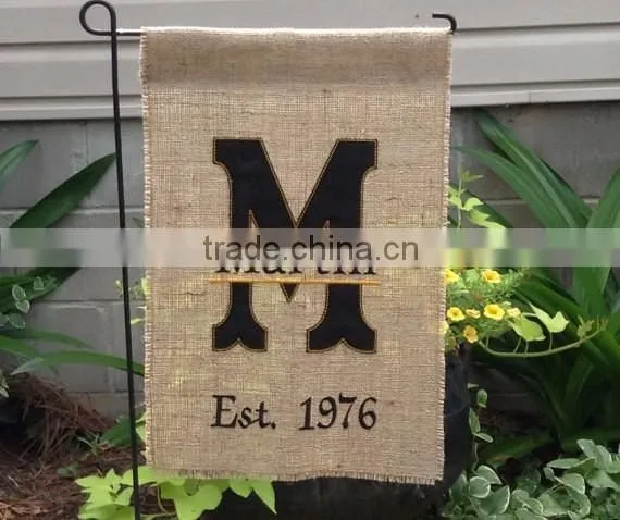 Monogrammed garden yard burlap flags blank embroidered cheap wholesale flags