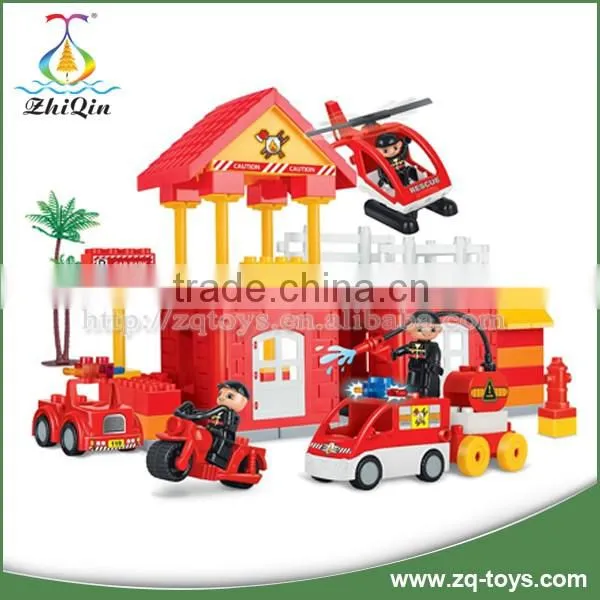 Plastic cube building block fire fighting toys set