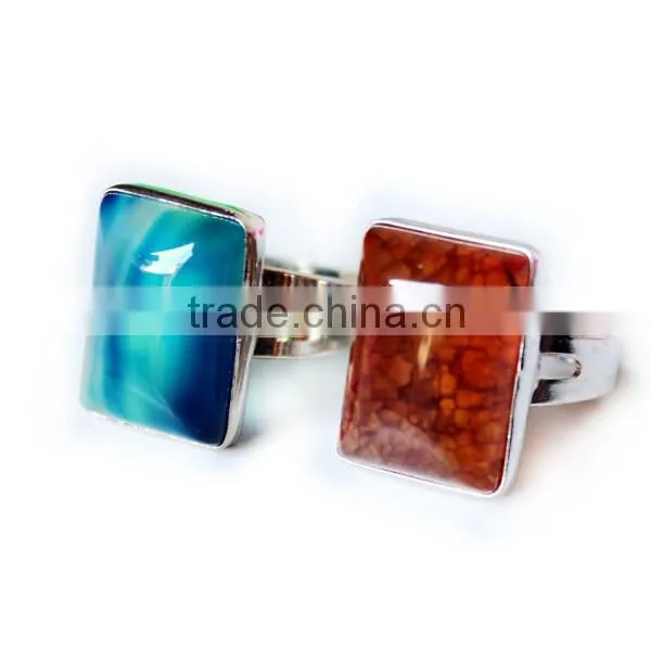 Silver alloy chalcedony rectangle gem ring
