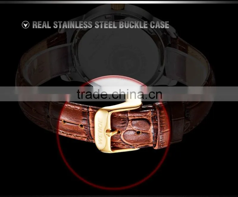 Luxury Brand Gold Military Genuine Leather Rhinestone Quartz Man Watch WEIDE 93008R