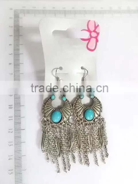 Fancy silvery hollow out circles cross chain dangle earrings