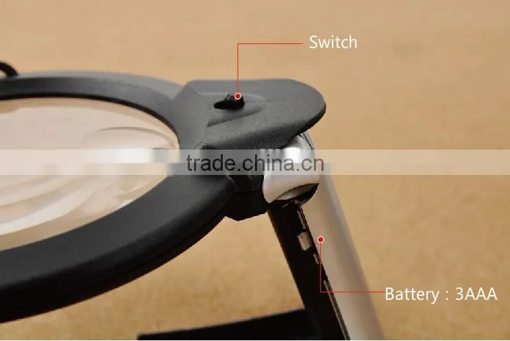Desktop LED magnifier /Magnifying Glass With Folding Stand And LED Light