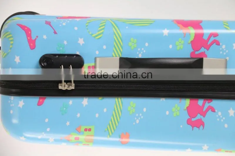 Shinny printed designing colorful figures ABS+PC trolley luggage case