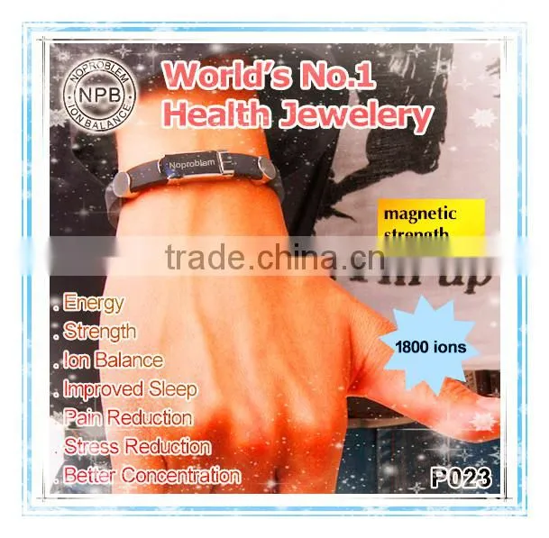 Noproblem P023 negative ion stainless steel silicone elastic sexy luxury rubber band bracelet