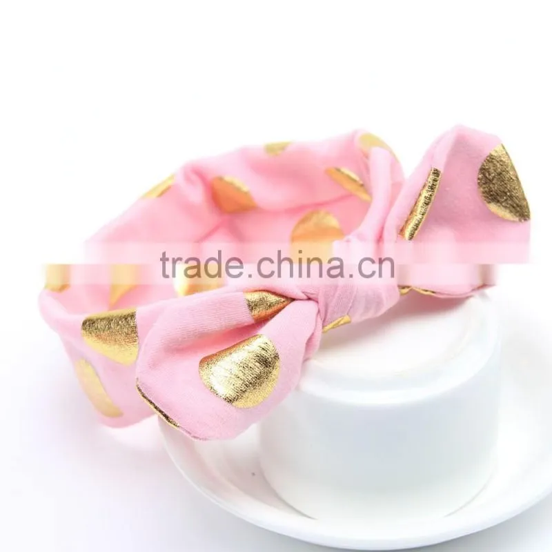 New arrival baby head band knot headband baby headwears / gold foil dot bunny ear head wraps hat