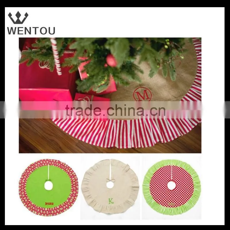 Personalized Monogrammed Burlap plaid Tree Skirt