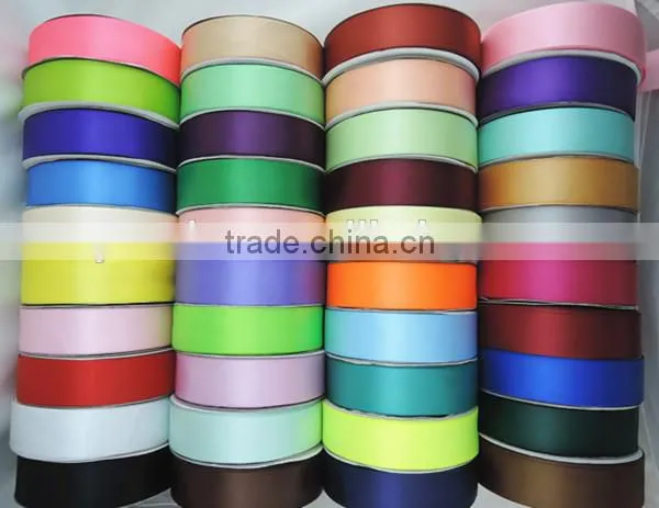 Wholesale Solid color wedding decoration belt single side 100% polyester satin ribbon 25yards/roll
