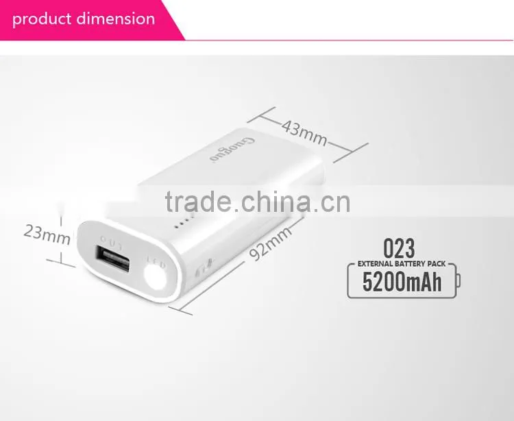 Top Selling Mobile Phone Rechargeable Power Bank 5200mAh for iPhone and Samsung