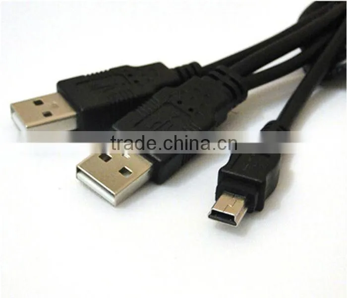 Dual USB 2.0 A Male to mini 5 pin computer cable for hard disk,MP3,MP4,MP5