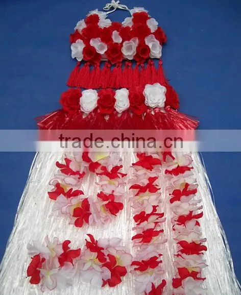 2014 new fashion hawaiian hula skirts with flower trim